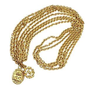Amazing Authentic Chanel Gold Tone 3 Row Draped Clasp Belt Necklace 34"​